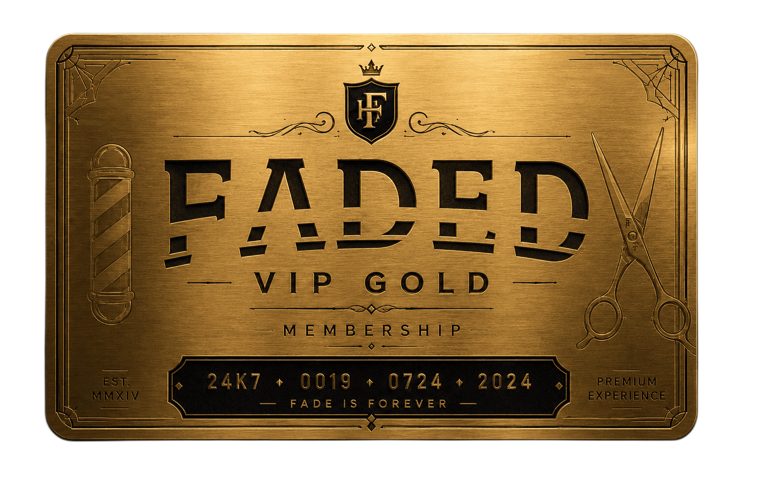 Tarjeta física VIP GOLD de Faded Barbershop